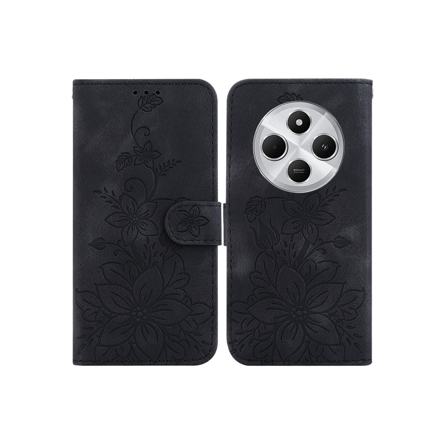 For Xiaomi Redmi 14C 4G Case Lily Flower Imprint Phone Cover with Stand