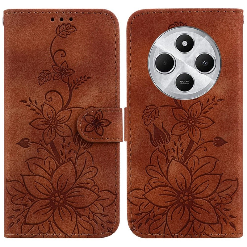 For Xiaomi Redmi 14C 4G Case Lily Flower Imprint Phone Cover with Stand