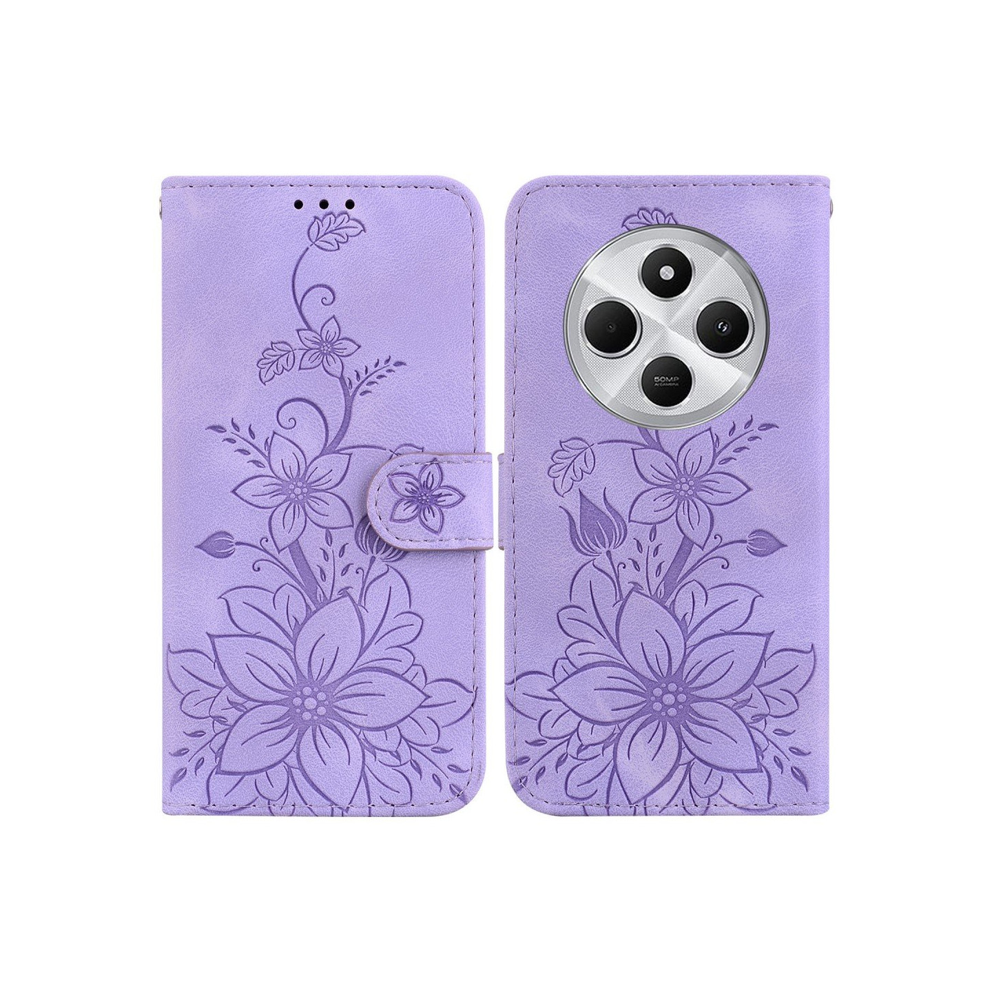 För Xiaomi Redmi 14C Fodral Ställ Plånboksfodral Blommönster - Lila