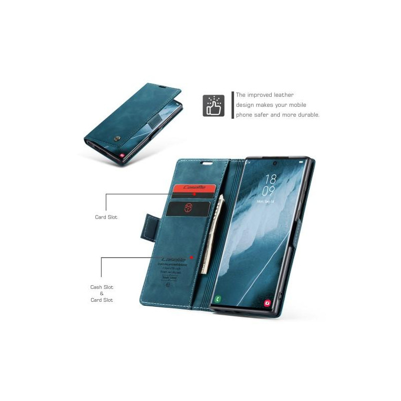 CASEME Retro Wallet Case for Samsung Galaxy S23 Ultra - Blue