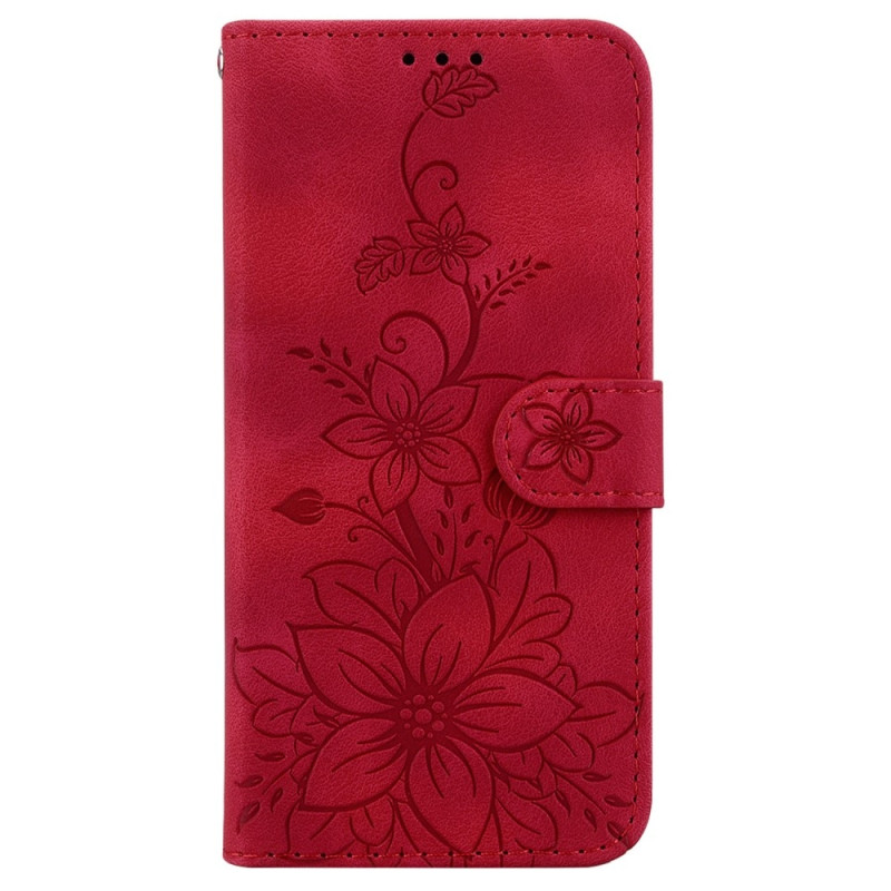 Xiaomi Redmi 14C 4G Suojakuori Lily Flower Imprint Nahkainen Puhelinsuojus Jalustalla