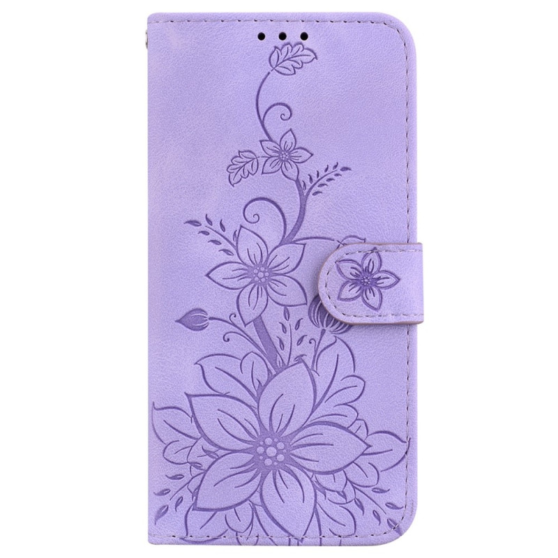 Xiaomi Redmi 14C 4G Suojakuori Lily Flower Imprint Nahkainen Puhelinsuojus Jalustalla