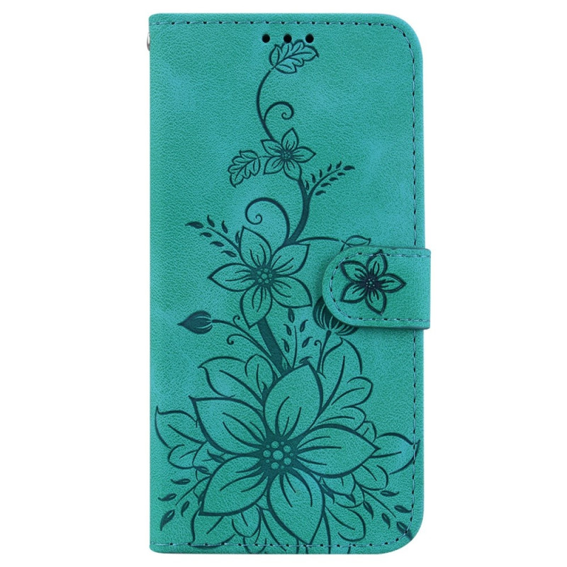 Xiaomi Redmi 14C 4G Suojakuori Lily Flower Imprint Nahkainen Puhelinsuojus Jalustalla