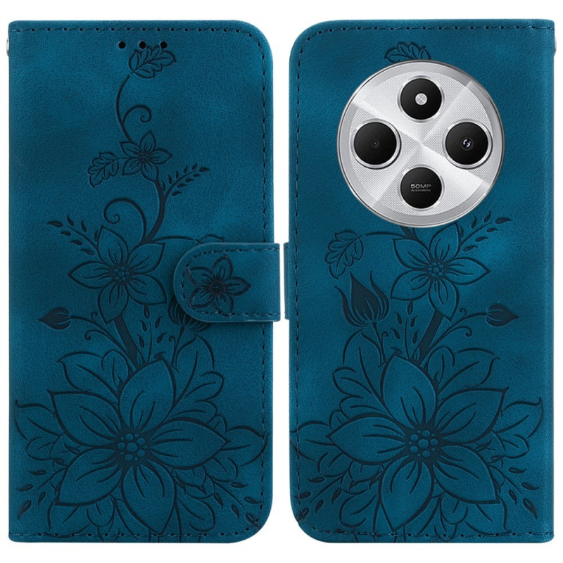 Xiaomi Redmi 14C 4G Suojakuori Lily Flower Imprint Nahkainen Puhelinsuojus Jalustalla
