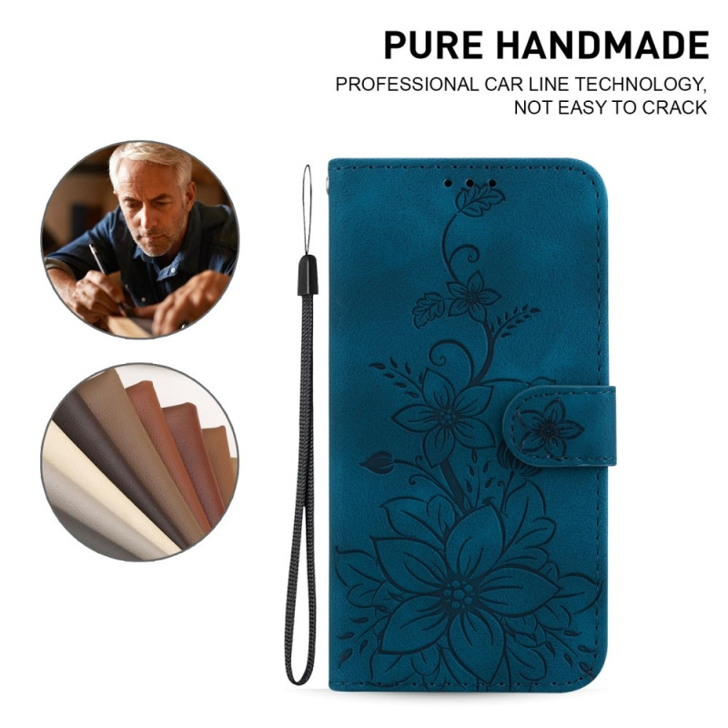 Xiaomi Redmi 14C 4G Suojakuori Lily Flower Imprint Nahkainen Puhelinsuojus Jalustalla