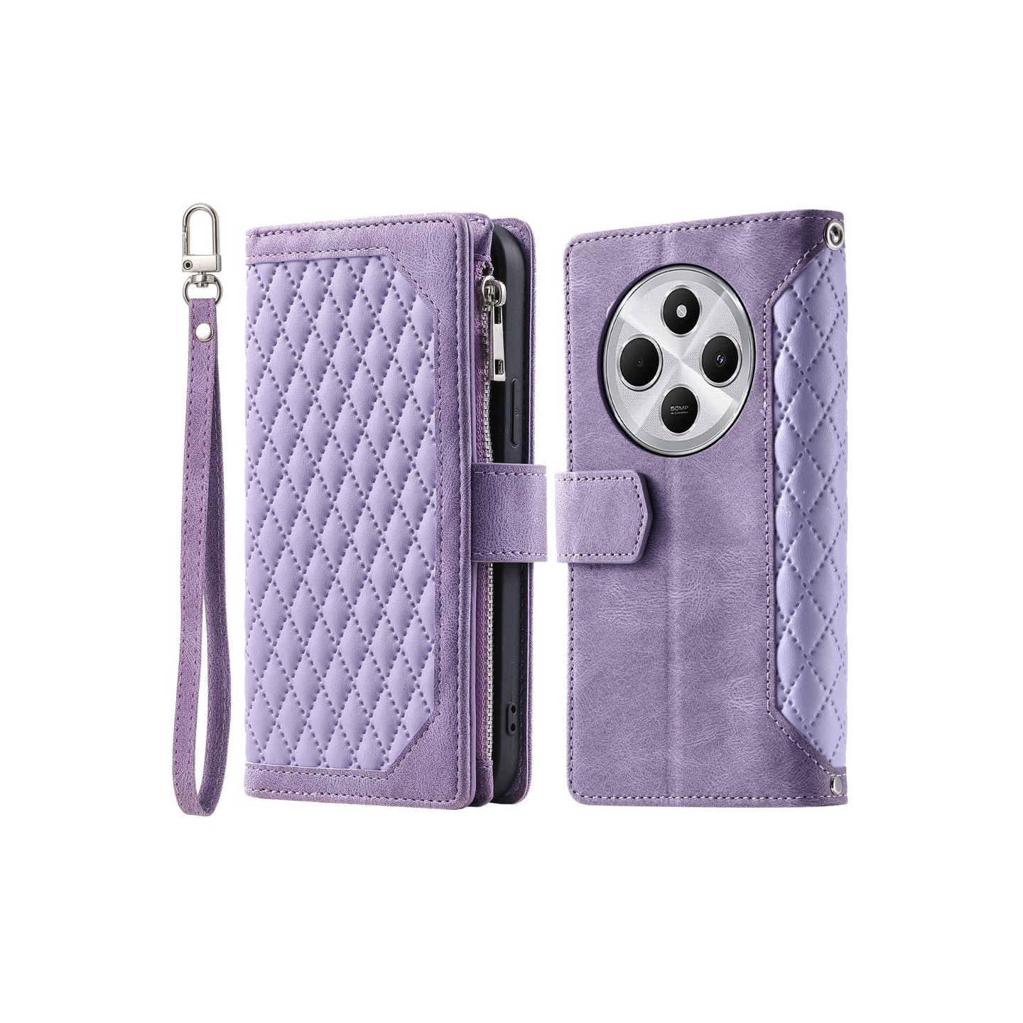 For Xiaomi Redmi 14C 4G Zipper Wallet Case Rhombus Phone Cover