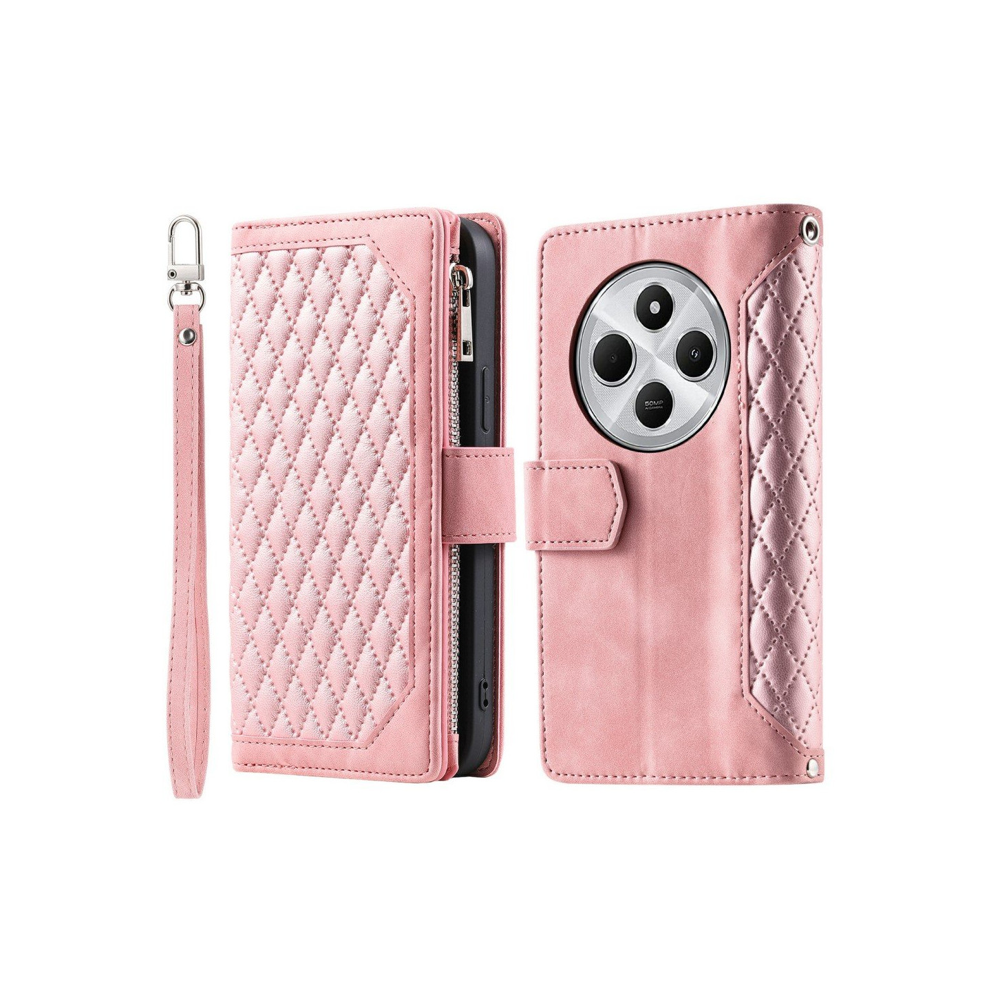 For Xiaomi Redmi 14C 4G Zipper Wallet Case Rhombus Phone Cover