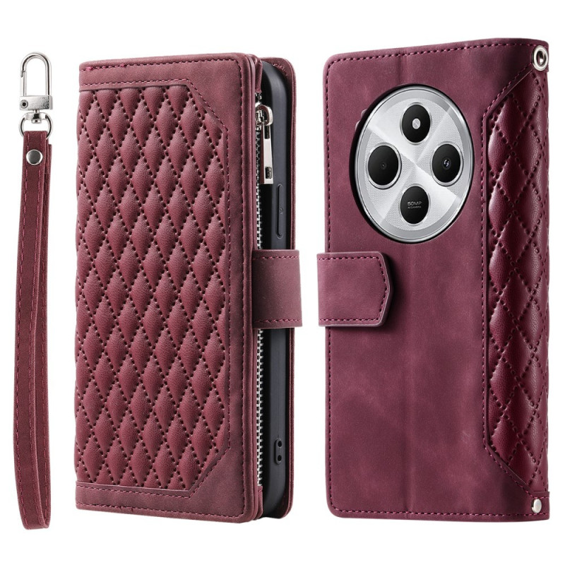 För Xiaomi Redmi 14C Zipper Wallet Case Rhombus Stitching Line Telefonfodral