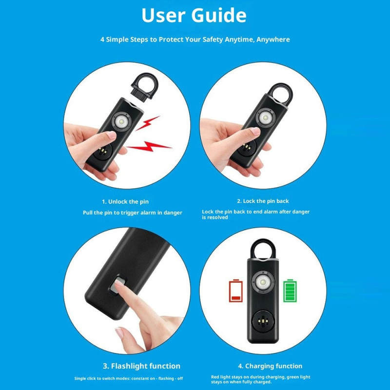 Emergency Alarm Assault Protection Self-Defense Loud Personal Safety Alarm - Black