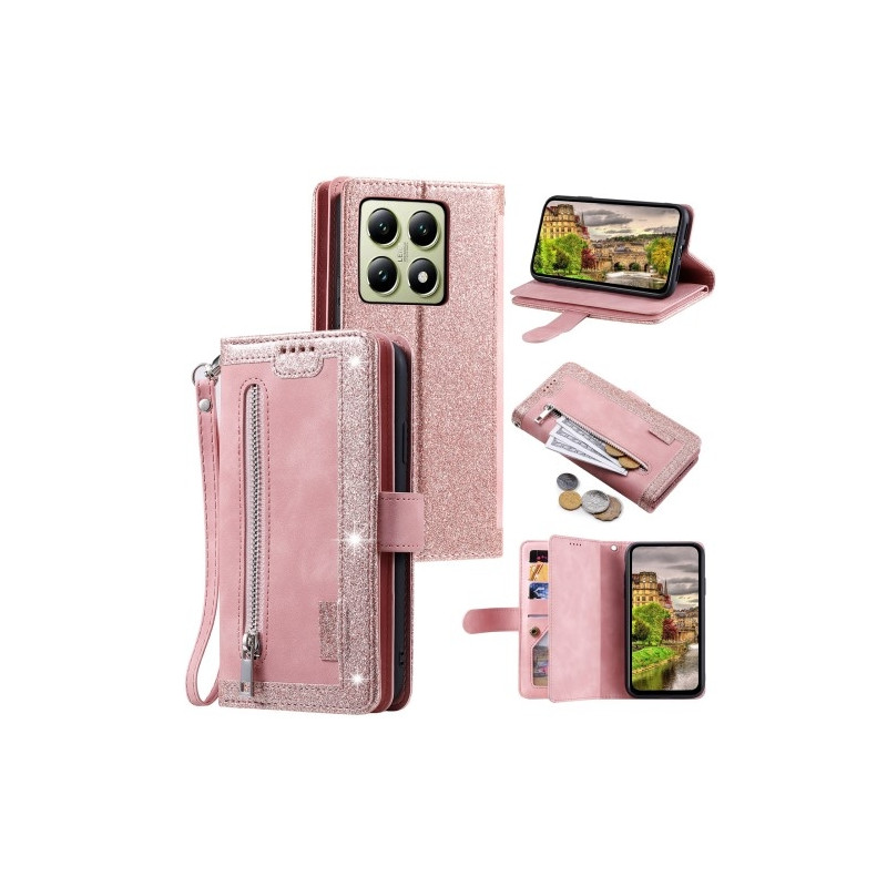 Til Xiaomi 14T Pro Etui med Lynlåslomme og 9 Kortlommer