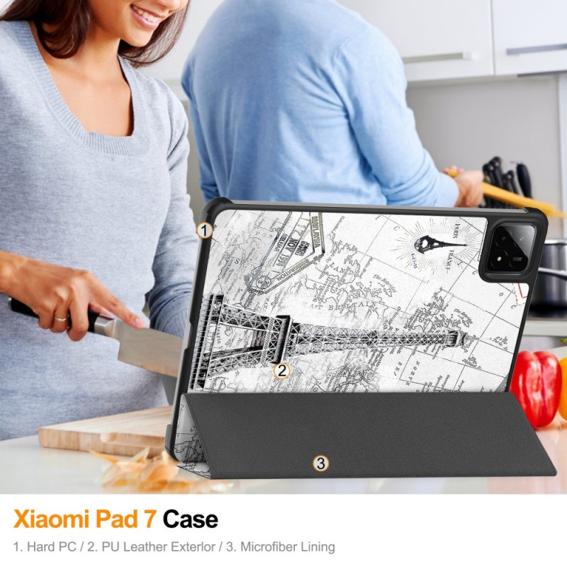 Slim Fit Cover Fodral För Xiaomi Pad 7 Auto Wake / Sleep - Vintage Tower