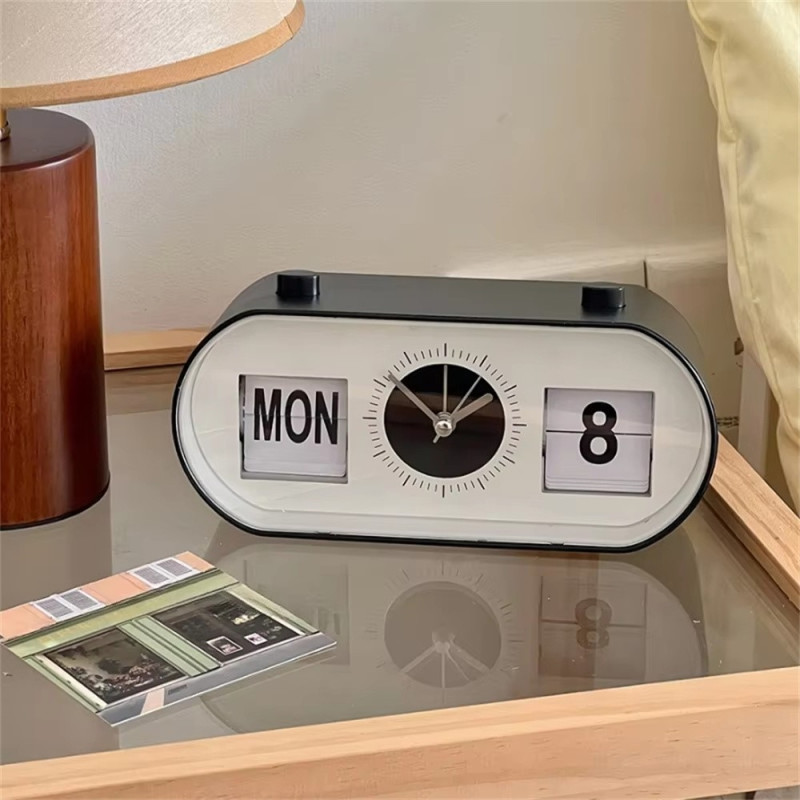 Manual Page Clock Rotation Desk Alarm Clock Calendar Clock