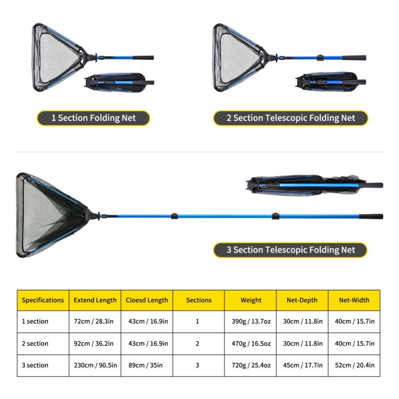 230 cm 3 - delt sammenleggbart trekantfiskenettslange Fiskekrok Landingsnett med bøtte