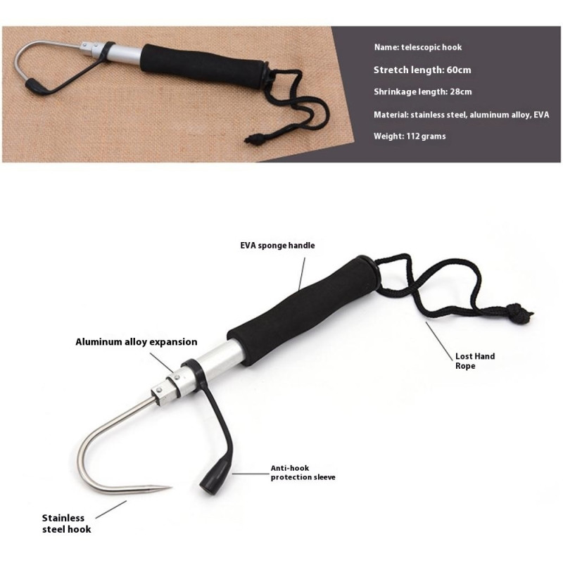 Telescopic Hook Fishing Hook Non - Slip Handle Spear Hook Fish Grip Tool