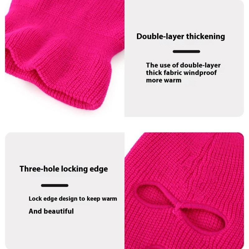 Vinter fuld ansigtsmaske Tre - huls Balaclava strikket hue hals damask - Khaki
