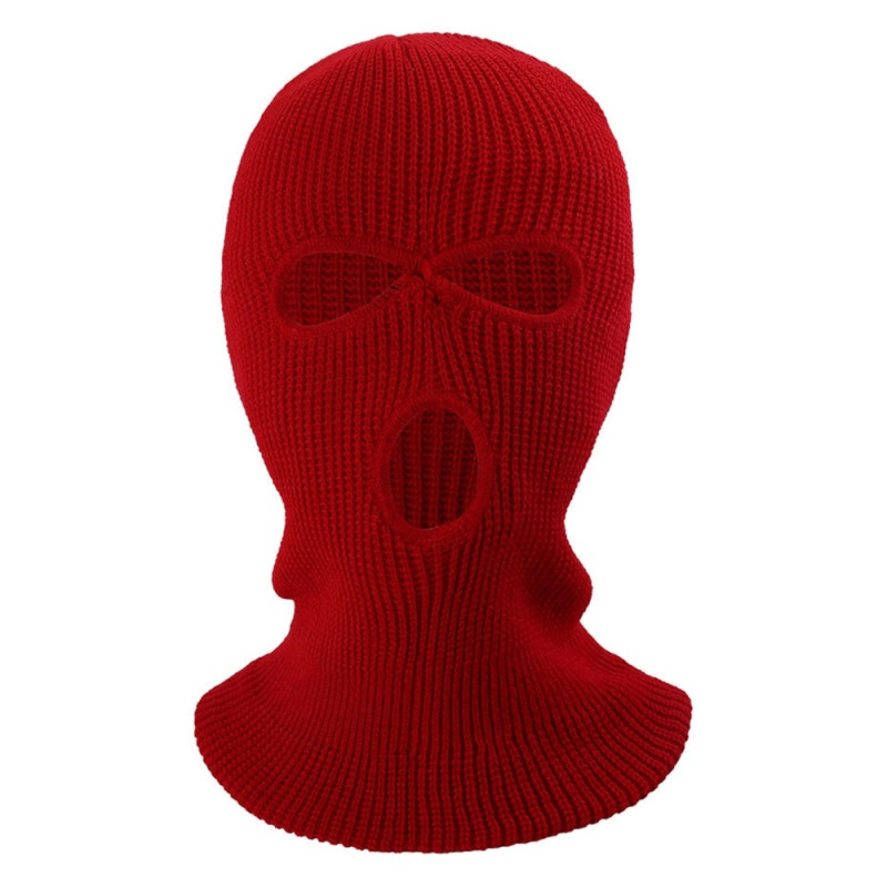 Winter Full Face Mask Three - Hole Balaclava Knitted Hat Neck Damask - Red