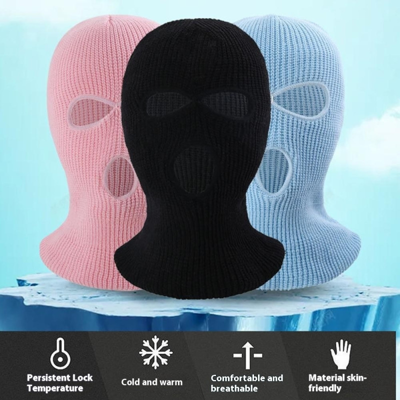 Vinter helmaske Tre - hulls Balaclava Strikket Luehals Damask - Marineblå