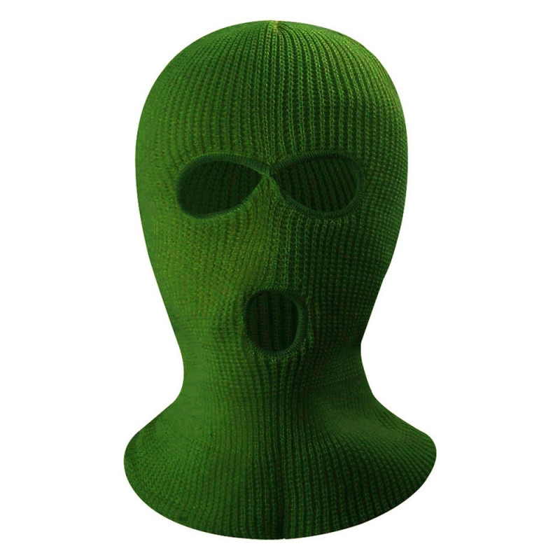 Vinter Helansikte Mask Tre - håls Balaclava Stickad Hatt Hals Damask - Army Green