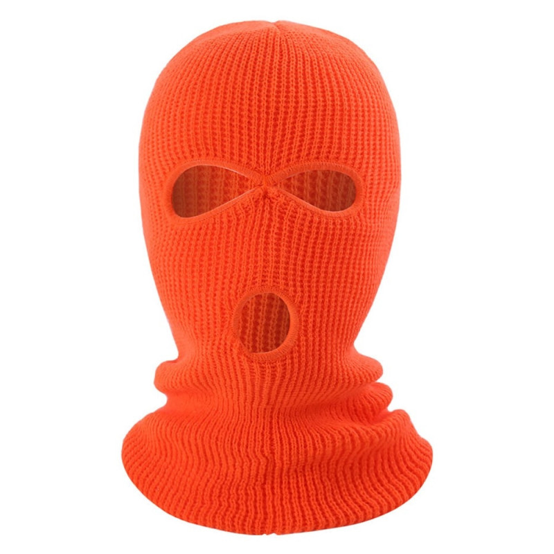 Vinter Helansikte Mask Tre - håls Balaclava Stickad Hatt Hals Damask - Fluorescent Orange