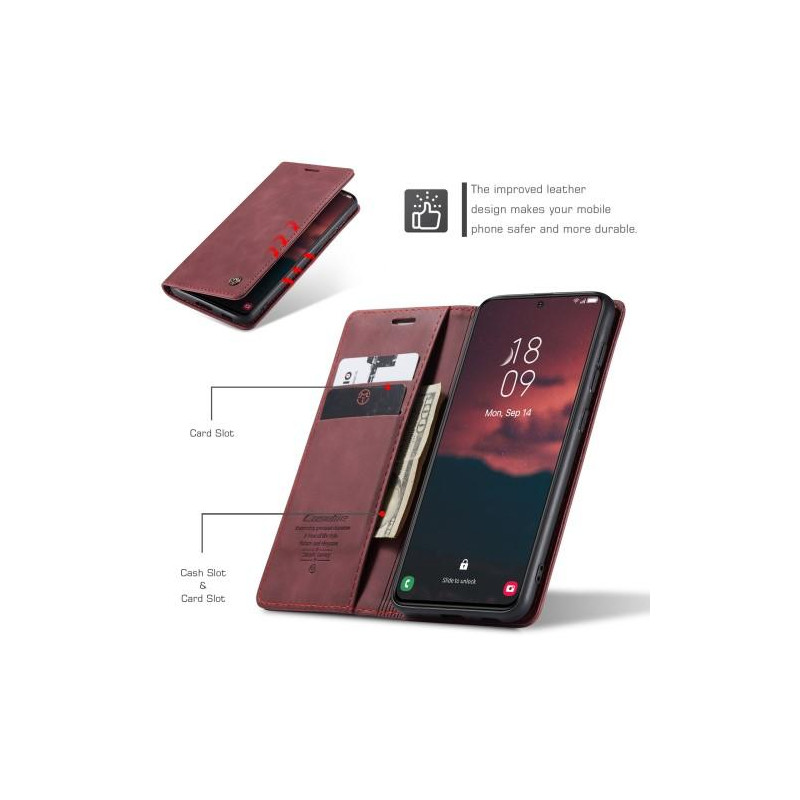 CASEME Retro Wallet Case for Samsung Galaxy S23+ - Wine Red