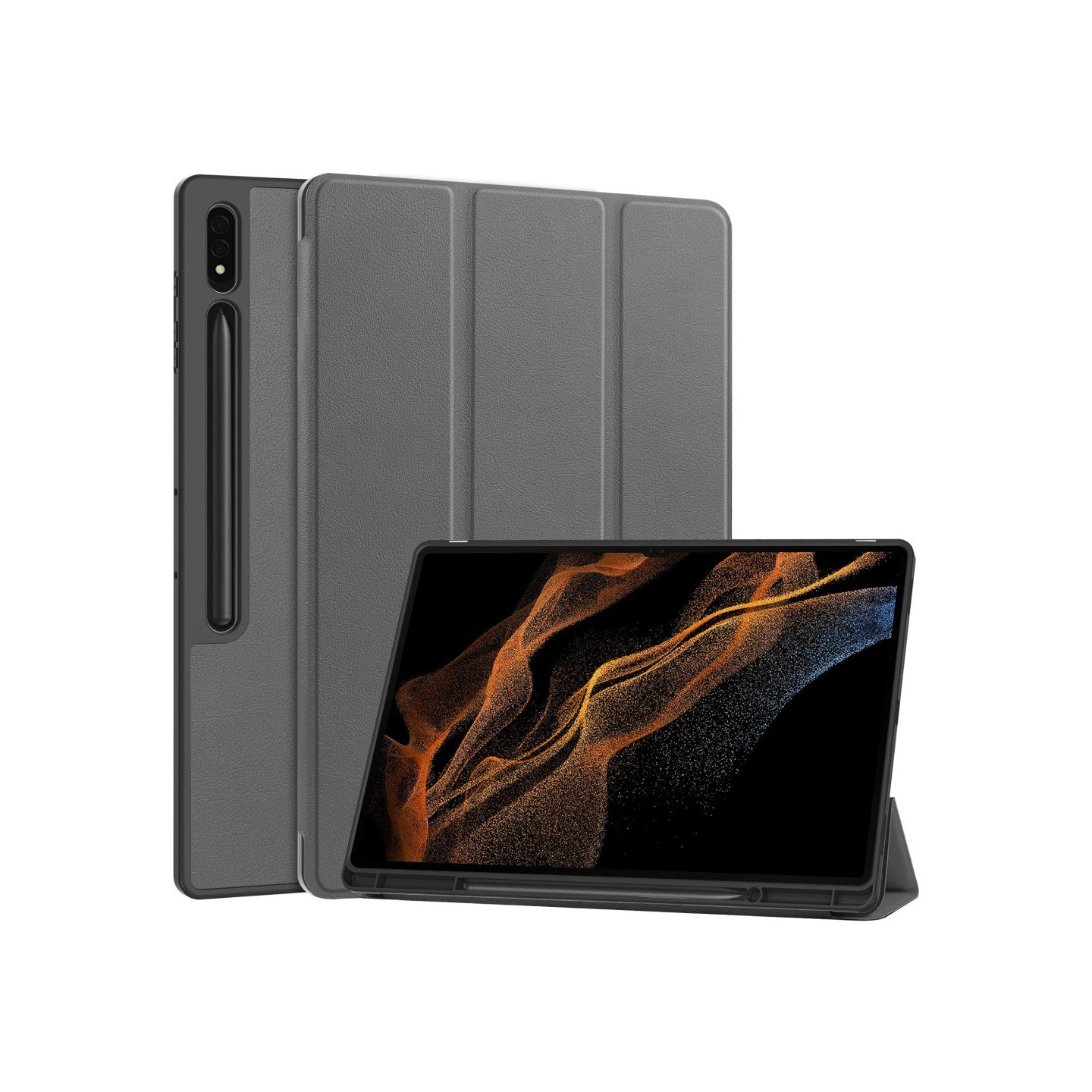 Til Samsung Galaxy Tab S10 Ultra Stativveske Støtsikker med Pennholder - Grå