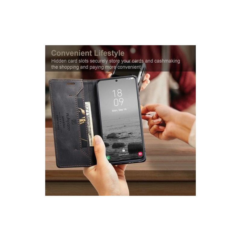 AUTSPACE A01 Retro tegnebog taske til Samsung Galaxy S23+ (Plus) - Sort