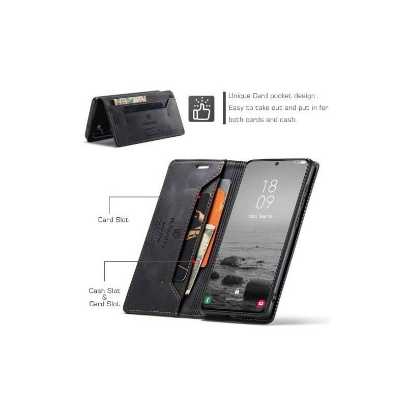 AUTSPACE A01 Retro Wallet Case for Samsung Galaxy S23+ (Plus) - Black