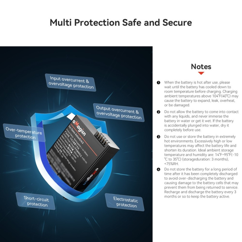 Battery AMAGISN for DJI Osmo Action 4 / 3 1800mAh rechargeable Camera battery