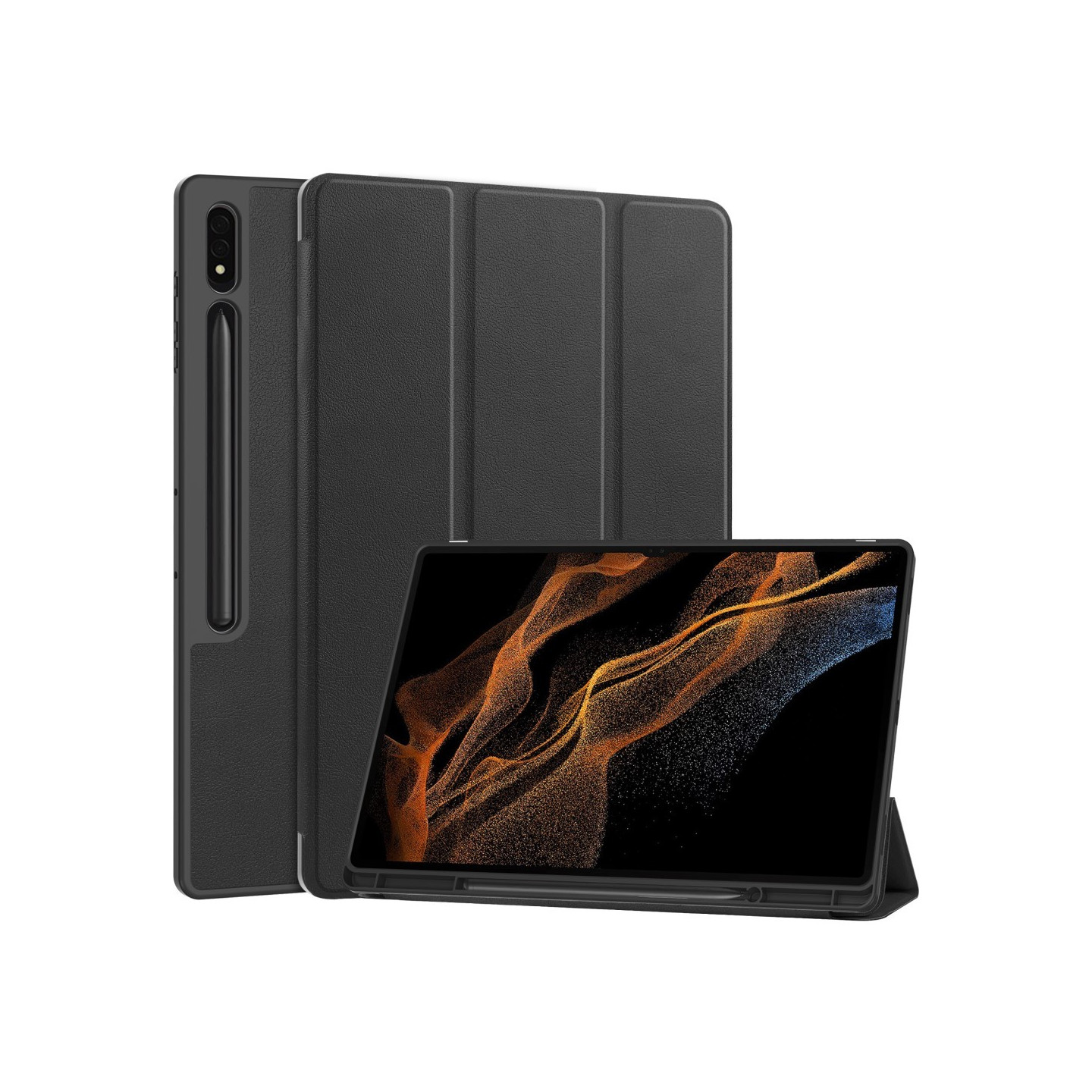 Til Samsung Galaxy Tab S10 Ultra Stativveske Støtsikker med Pennholder - Svart