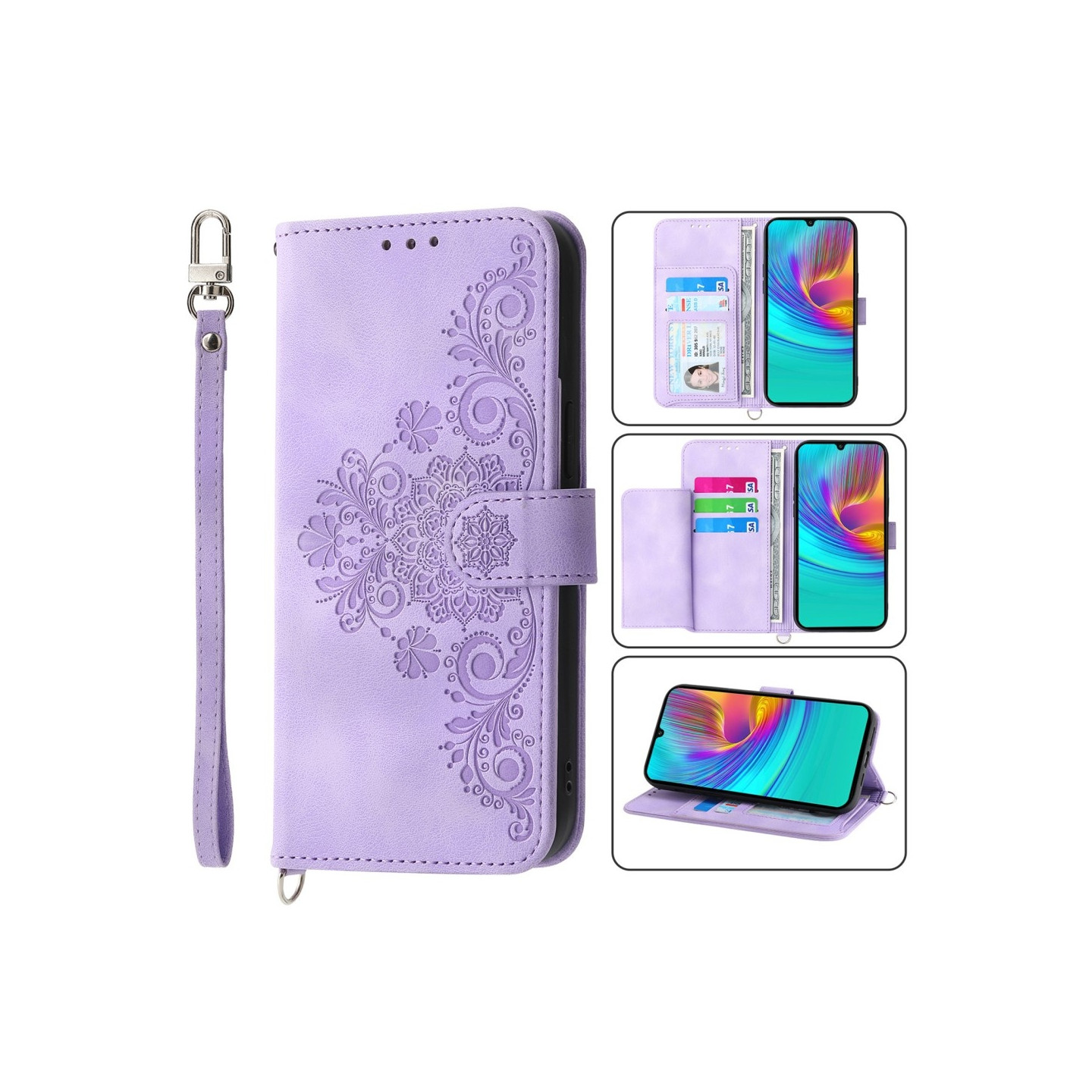 Til Samsung Galaxy A16 5G/A16 4G Deksel med Blomstermønster Lommebok - deksel - Lilla