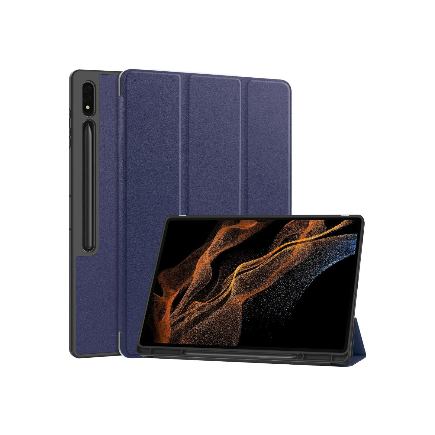 Til Samsung Galaxy Tab S10 Ultra Stativveske Støtsikker med Pennholder - Mørkeblå