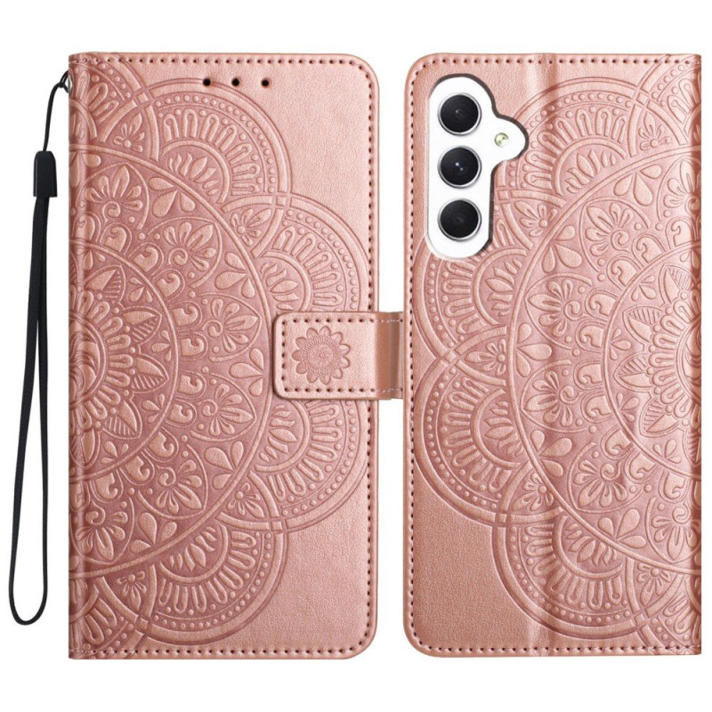 For Samsung Galaxy A16 5G Leather Case with Card Slots Mandala Pattern Phone Cover Stand - Rose Gold