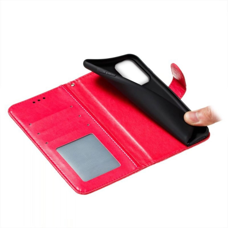 Til Samsung Galaxy A16 5G/A16 4G PU lærveske med blomstermønster - rød