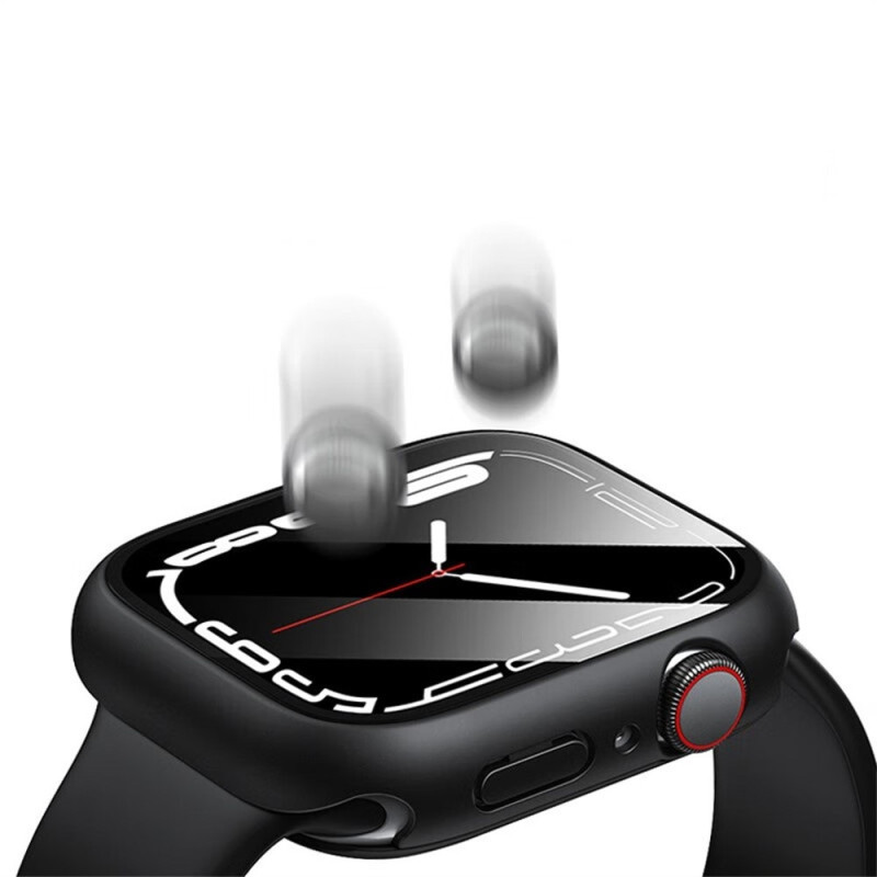 For A Watch Series 10 42mm Case Shell with tempered glass - black