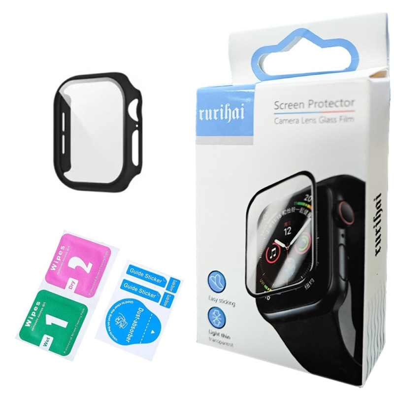 For A Watch Series 10 42mm Case Shell with tempered glass - black