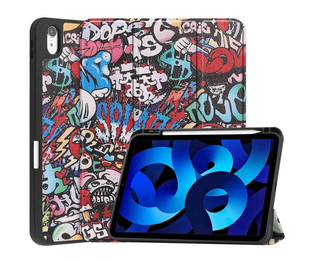 Apple iPad 10.9 2022 Slim fit tri-fold fodral Pennhållare - Graffiti