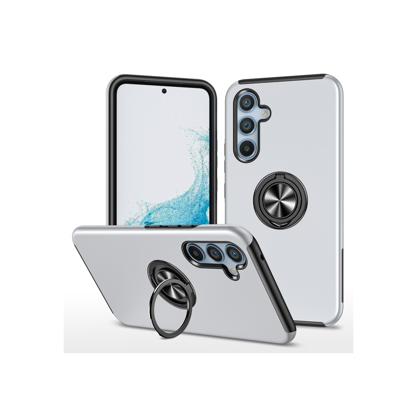 Til Samsung Galaxy A16 5G/A16 4G Hybrid Veske med Roterbar Ringholder - Sølv