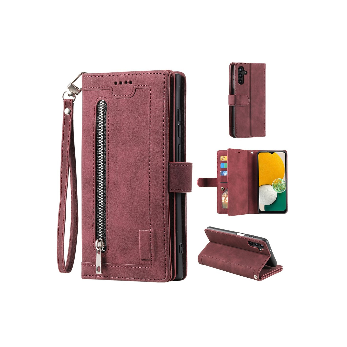 For Samsung Galaxy A16 5G / A16 4G Case Zipper Pocket PU Leather Phone Cover with 9 Card Slots