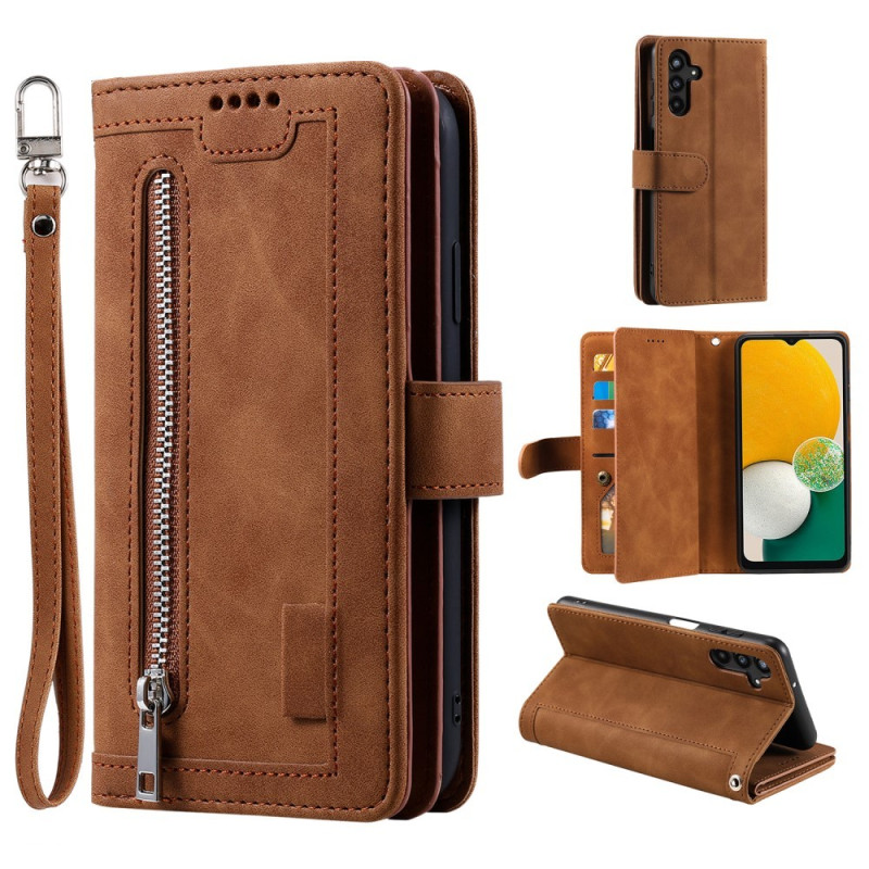 For Samsung Galaxy A16 5G / A16 4G Case Zipper Pocket PU Leather Phone Cover with 9 Card Slots