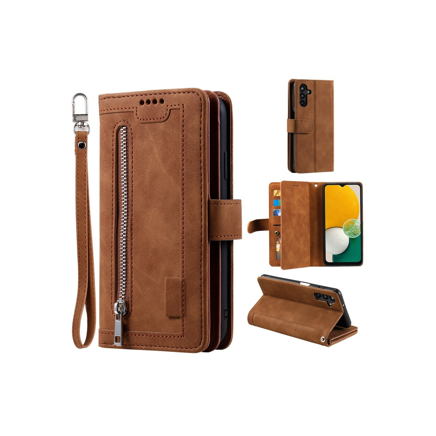 For Samsung Galaxy A16 5G / A16 4G Case Zipper Pocket PU Leather Phone Cover with 9 Card Slots