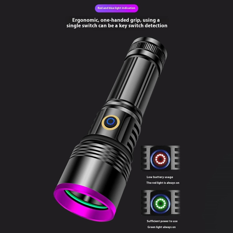UV Anti - Counterfeit Detection 365nm Purple Light High Power UV Flashlight