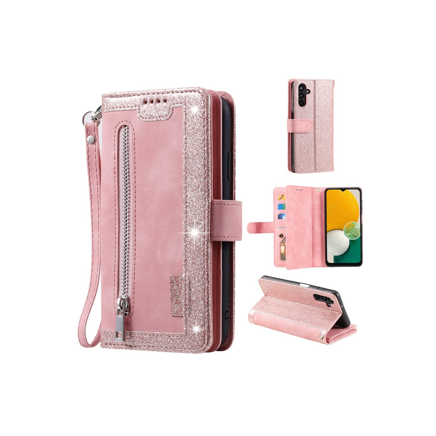 Til Samsung Galaxy A16 5G / A16 4G Etui med Lynlåslomme og 9 Kortlommer