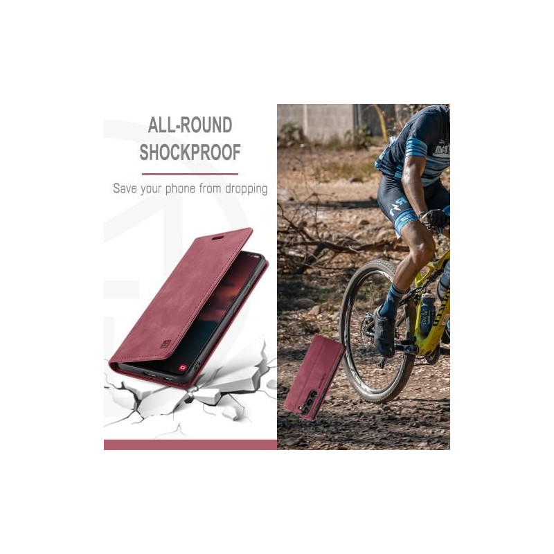 AUTSPACE A01 Retro Wallet Case for Samsung Galaxy S23+ (Plus) - Red