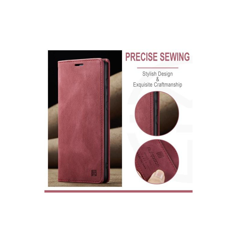 AUTSPACE A01 Retro Wallet Case for Samsung Galaxy S23+ (Plus) - Red