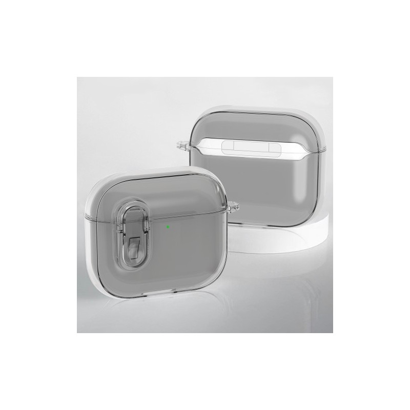 For AirPods 4 Headphones Case Snap Switch Ice Crystal Clear Shell - Transparent Grey