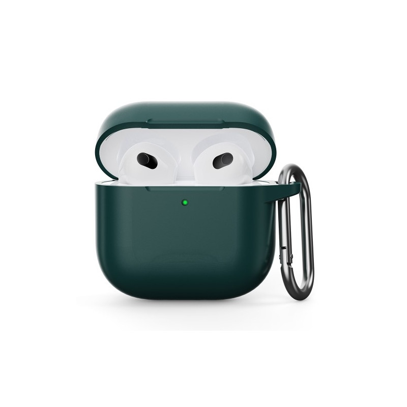 Til AirPods 4 Silikonetui Integreret Bluetooth - hovedtelefoncover med krog - Mørkegrøn