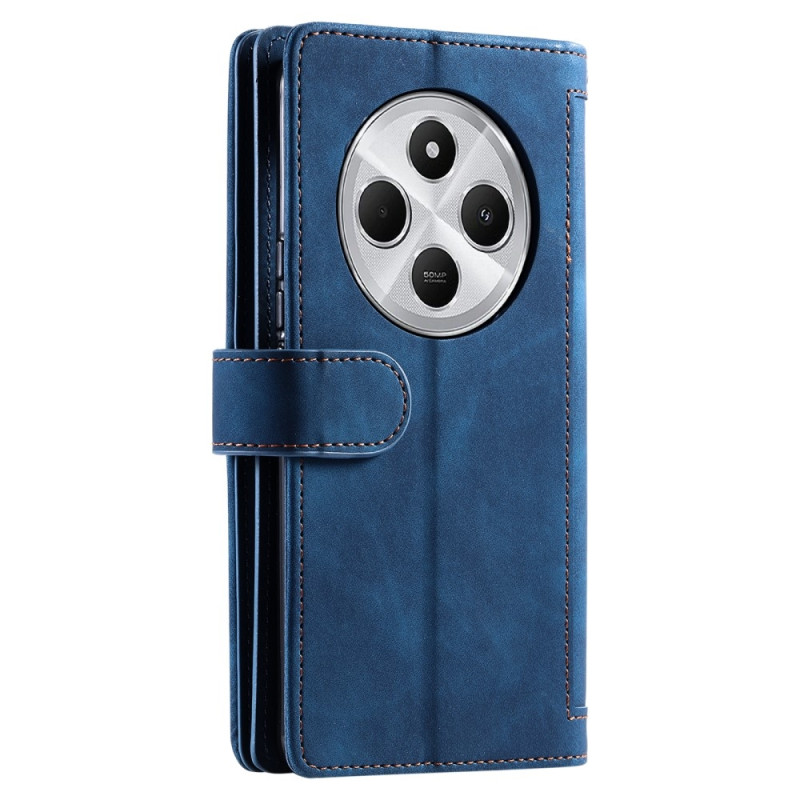 For Xiaomi Redmi 14C Case Zipper Pocket PU Leather Phone Cover with 9 Card Slots
