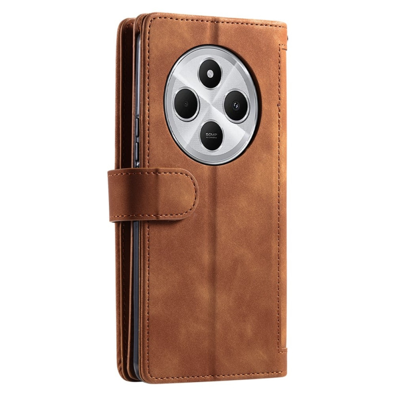 For Xiaomi Redmi 14C Case Zipper Pocket PU Leather Phone Cover with 9 Card Slots