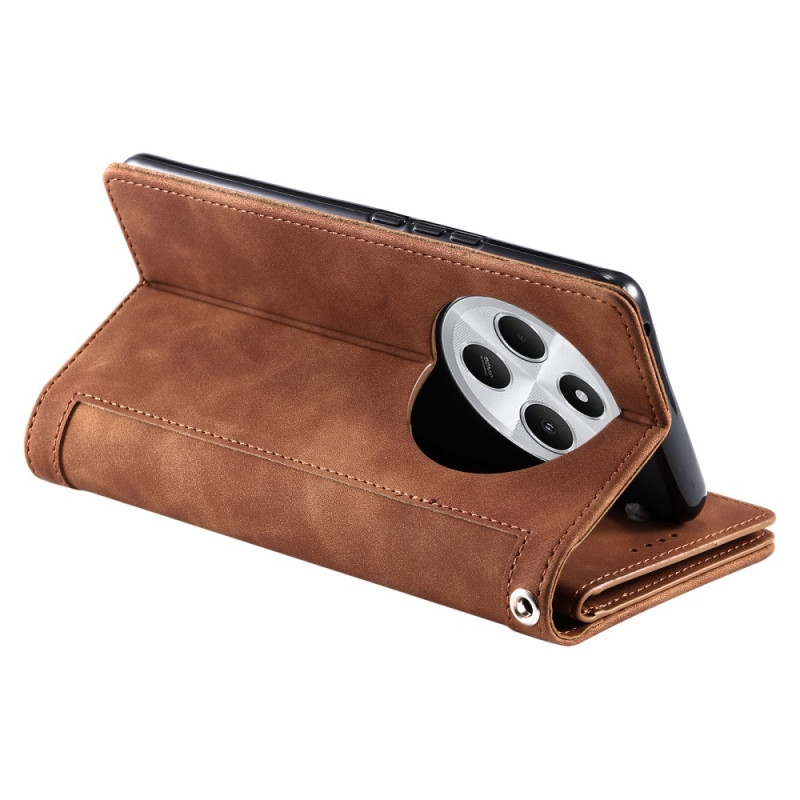 För Xiaomi Redmi 14C Fodral med Dragkedja och 9 Kortplatser – Brun