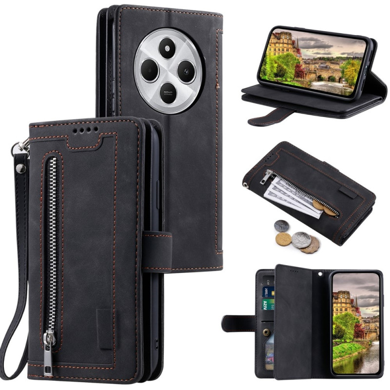 For Xiaomi Redmi 14C Case Zipper Pocket PU Leather Phone Cover with 9 Card Slots